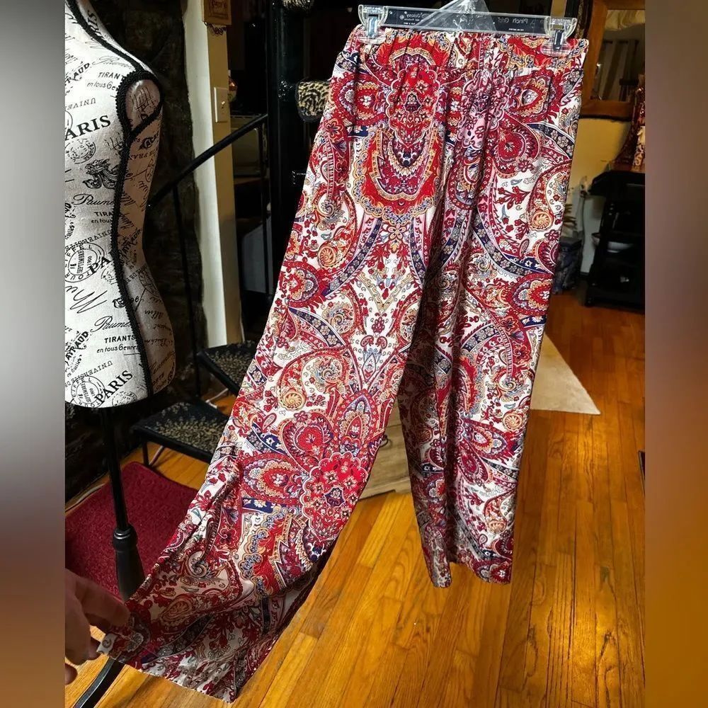 MISSLOOK Red and White Paisley Wide-Leg Pants